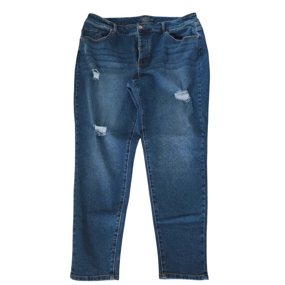 Maurices High Rise Distressed Button Fly Boyfriend Jeans Blue Plus Size 22W REG